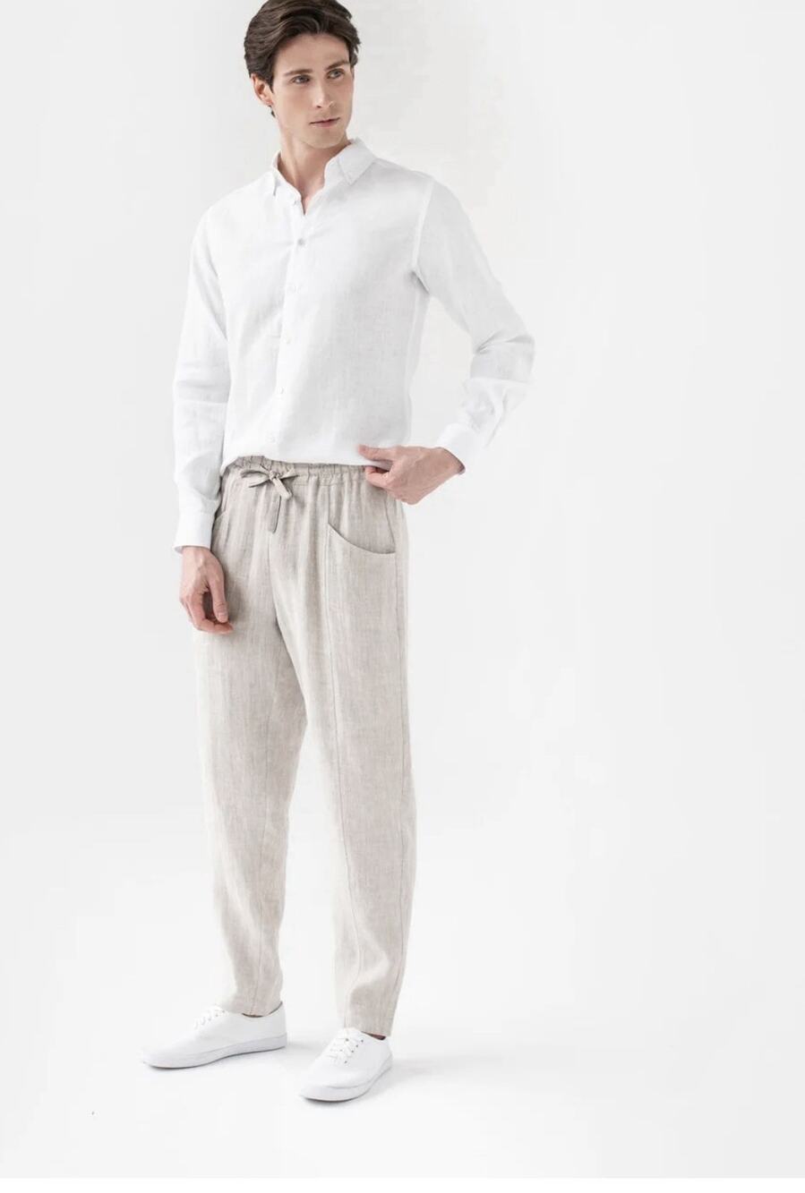 Magic Linen Pants Beige 100% Linen Drawstring Waist Men’s Small